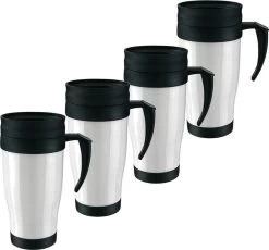 4x Tasse Thermos / Tasse Chauffante Blanc / Noir 400 Ml - Tasses à Café / Thé Thermo Double Paroi Avec Bouchon à Vis