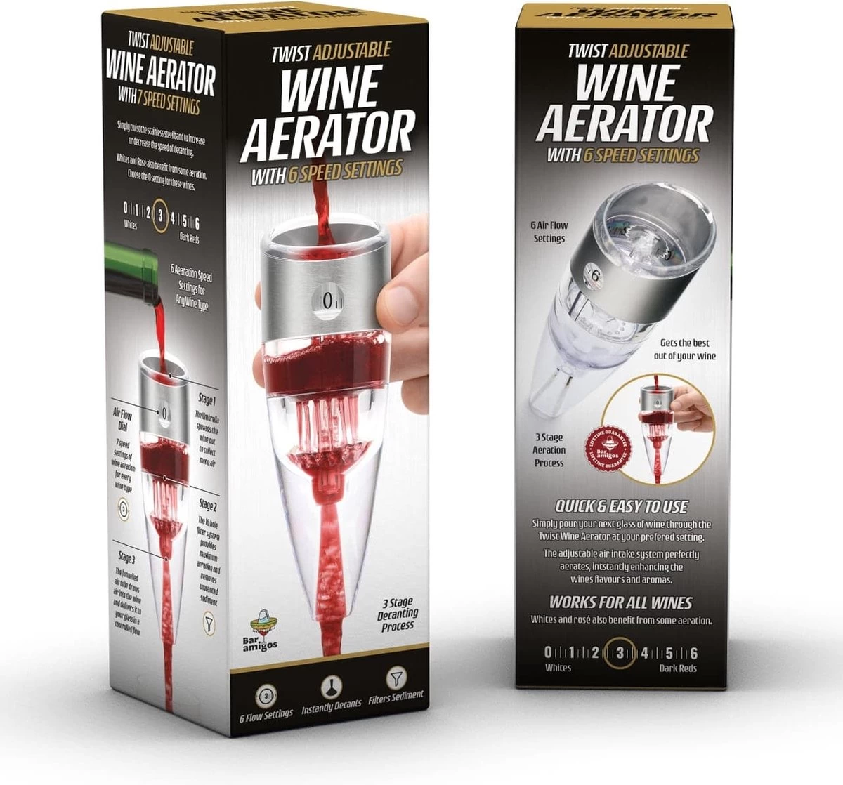 Bar Amigos Twist - Décanteur / Aérateur à Vin - Deluxe - Réglable - Fonctionnement 3 Voies - Aérateur à Vin 9 Bar Amigos Twist - Décanteur / Aérateur à Vin - Deluxe - Réglable - Fonctionnement 3 Voies - Aérateur à Vin – Image 7