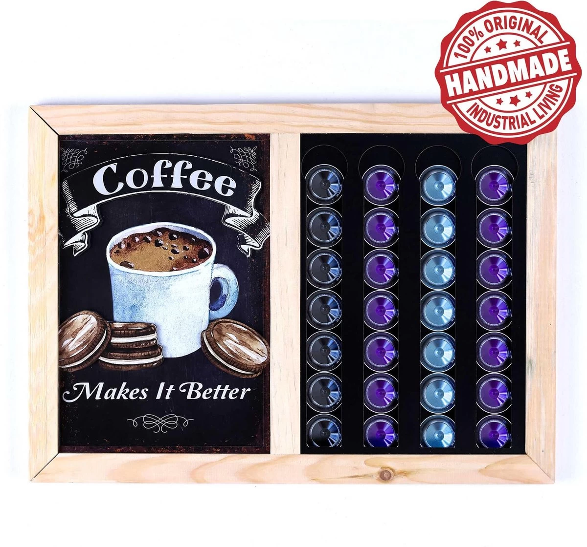 Industrial Living Porte-capsule Nespresso -Décoratif- Café-Porte-gobelet-28 Capsules-Mur- Tasses à Tasses à Café Bois- Zwart 3 Industrial Living Porte-capsule Nespresso -Décoratif- Café-Porte-gobelet-28 Capsules-Mur- Tasses à Tasses à Café Bois- Zwart