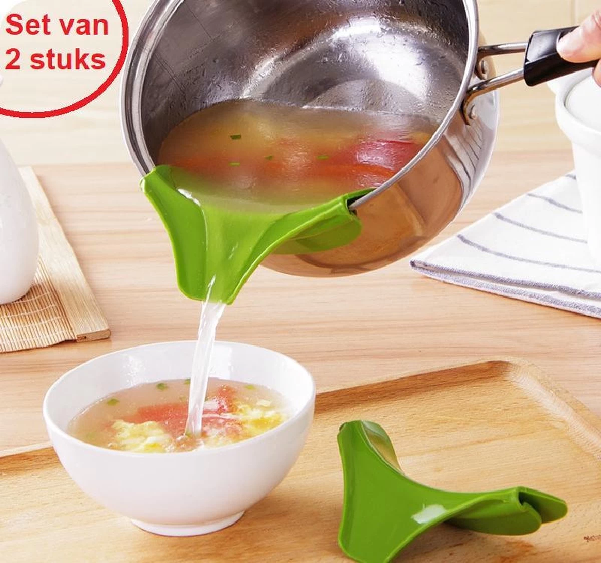 BTB Products - Bec Verseur - 2 Pièces - Aide à La Vidange - Entonnoir - Ustensiles De Cuisine - Accessoires De Vêtements Pour Bébé De Cuisine - Couvercle De Vidange - Siliconen - Vert 3 BTB Products - Bec Verseur - 2 Pièces - Aide à La Vidange - Entonnoir - Ustensiles De Cuisine - Accessoires De Vêtements Pour Bébé De Cuisine - Couvercle De Vidange - Siliconen - Vert