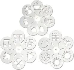 Modèle Café Cupcake Pâtisserie Sucre Glace Pochoir à Café épandeur De Cacao Barista Réutilisable 19 Pcs -Dégustation Délicate 1200x1132