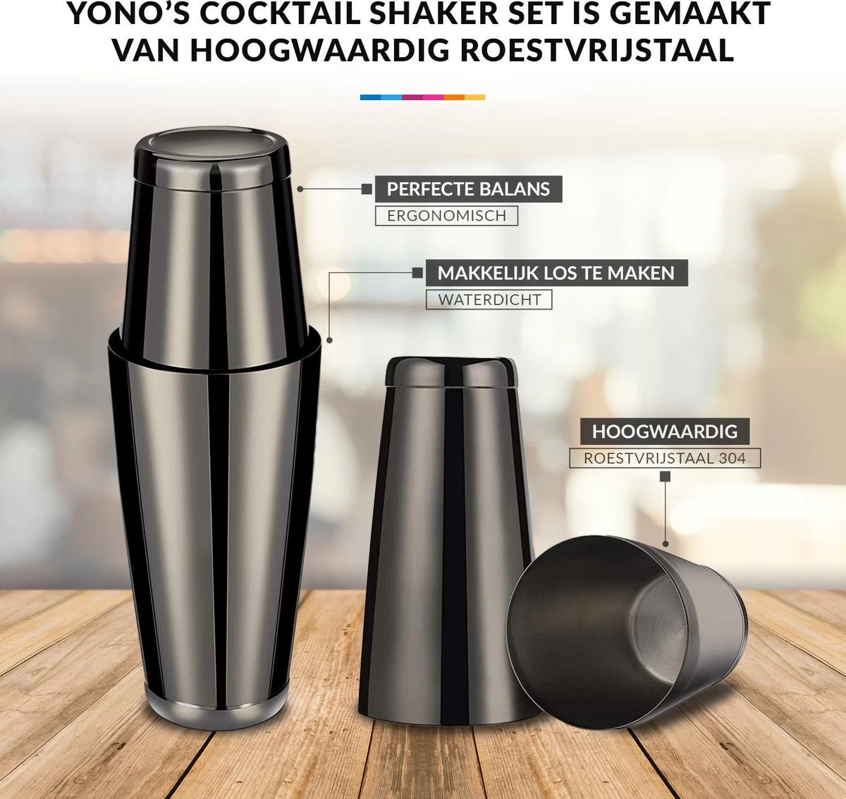 YONO Cocktail Shaker Set - Cocktail Shaker 600ml Avec Tasse à Mesurer Jigger Passoire Becs Verseurs Agitateur Et Pilon - Noir 6 YONO Cocktail Shaker Set - Cocktail Shaker 600ml Avec Tasse à Mesurer Jigger Passoire Becs Verseurs Agitateur Et Pilon - Noir – Image 4