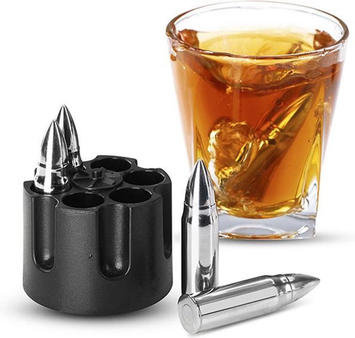 TDR-RVS 6 Pierres à Whisky-avec Une Forme De Balle-réutilisable-argent 3 TDR-RVS 6 Pierres à Whisky-avec Une Forme De Balle-réutilisable-argent