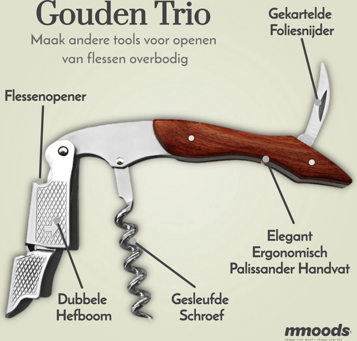 Mmoods Wine Opener - Couteau De Serveur à Rainure Fendue - Couteau Sommelier - Cadeau - Tire-bouchon à Vin 4 Mmoods Wine Opener - Couteau De Serveur à Rainure Fendue - Couteau Sommelier - Cadeau - Tire-bouchon à Vin – Image 2