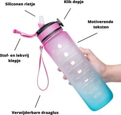 Gourde Motivation - Gourde Avec Marquage De L'heure - Avec Paille En Siliconen - 1 Litre - Rose - Marquages Horaires - Sans BPA - Bec Verseur Pratique - Water - Adultes Et Enfants - Cadeau - Saint Valentin - Bouteille De Sport - Fitness -Dégustation Délicate 1200x1147 7