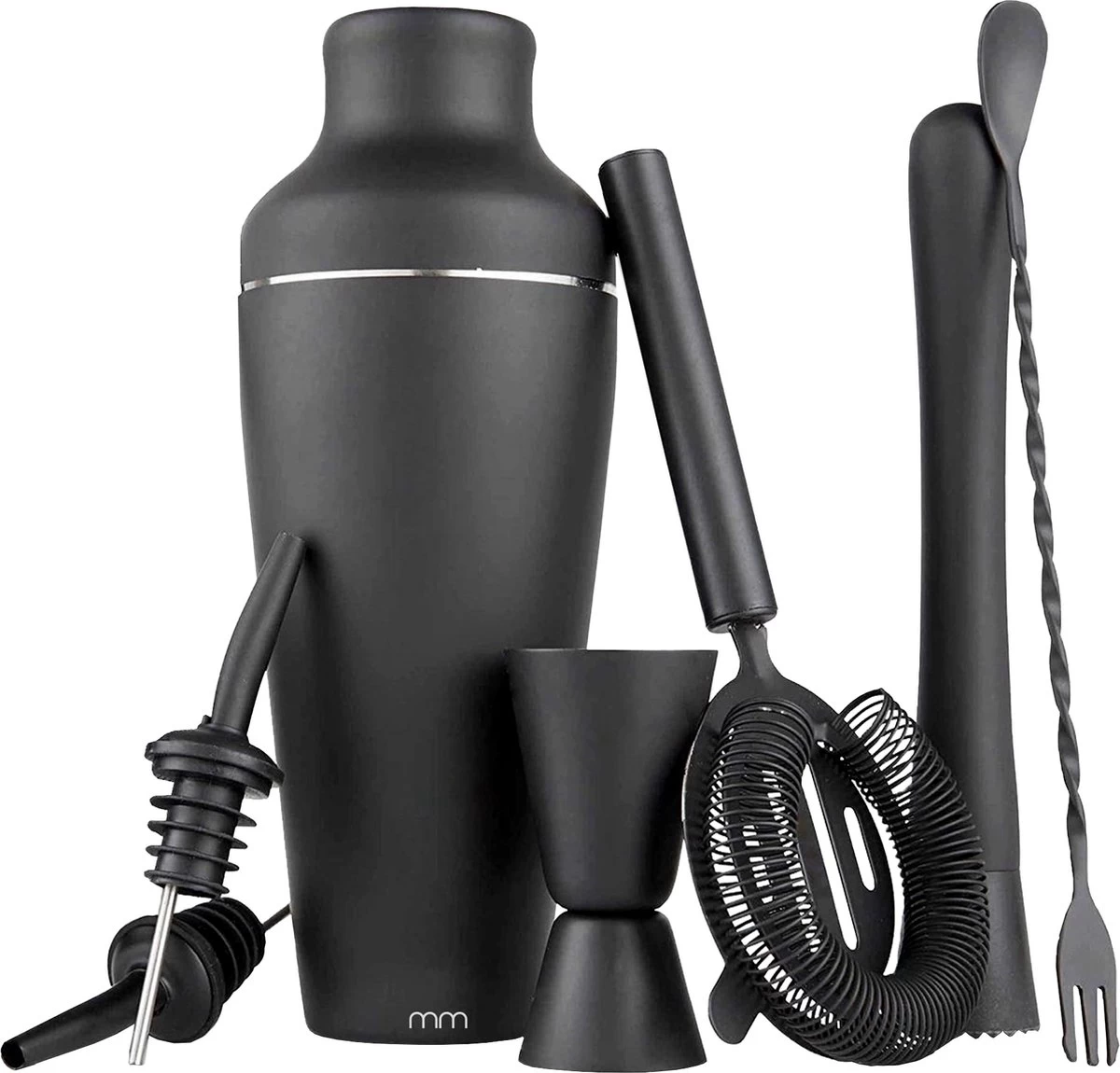 MikaMax Cocktail Shaker Set - 8 Pièces Noir Set Cocktail - Coffret Cadeau De Luxe - Y Compris Livre De Recettes - 700ml - Matt Zwart 5 MikaMax Cocktail Shaker Set - 8 Pièces Noir Set Cocktail - Coffret Cadeau De Luxe - Y Compris Livre De Recettes - 700ml - Matt Zwart – Image 3