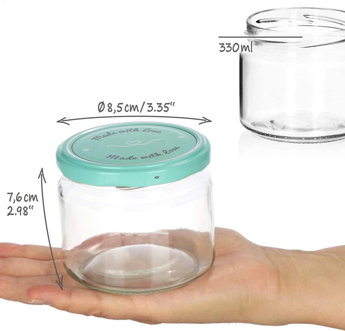 COM-FOUR® 12x Bocaux Mason Avec Bouchon à Vis "Made With Love" En Vert Et Rose - TOT Ø 82 Mm - Jusqu'à Environ 330 Ml 8 COM-FOUR® 12x Bocaux Mason Avec Bouchon à Vis "Made With Love" En Vert Et Rose - TOT Ø 82 Mm - Jusqu'à Environ 330 Ml – Image 6