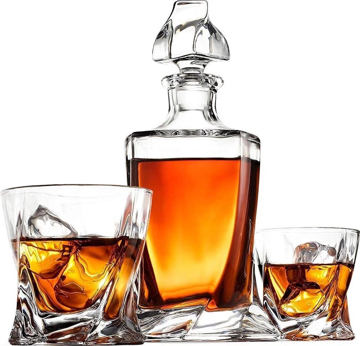 MikaMax Twisted Whisky Decanter - Whisky Decanter - Set Complet - Whisky Stones - Inc. 2 Verres à Whisky – 1L 4 MikaMax Twisted Whisky Decanter - Whisky Decanter - Set Complet - Whisky Stones - Inc. 2 Verres à Whisky – 1L – Image 3