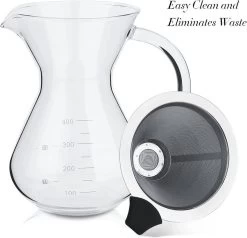 400 Ml Versez Sur La Coffee , Cafetières à Piston Cafetière Manuelle Cafetière En Verres Avec Filtre Et Bol En Acier Inoxydable -Dégustation Délicate 1200x1158 1
