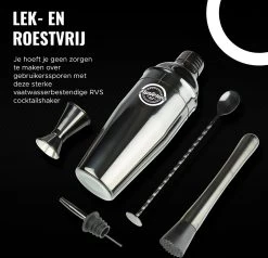 Set Shaker à Cocktail Avec Tasse à Mesurer - 6 Pièces - 750 ML - Avec Tamper - Acier Inoxydable - Zwart -Dégustation Délicate 1200x1158 7