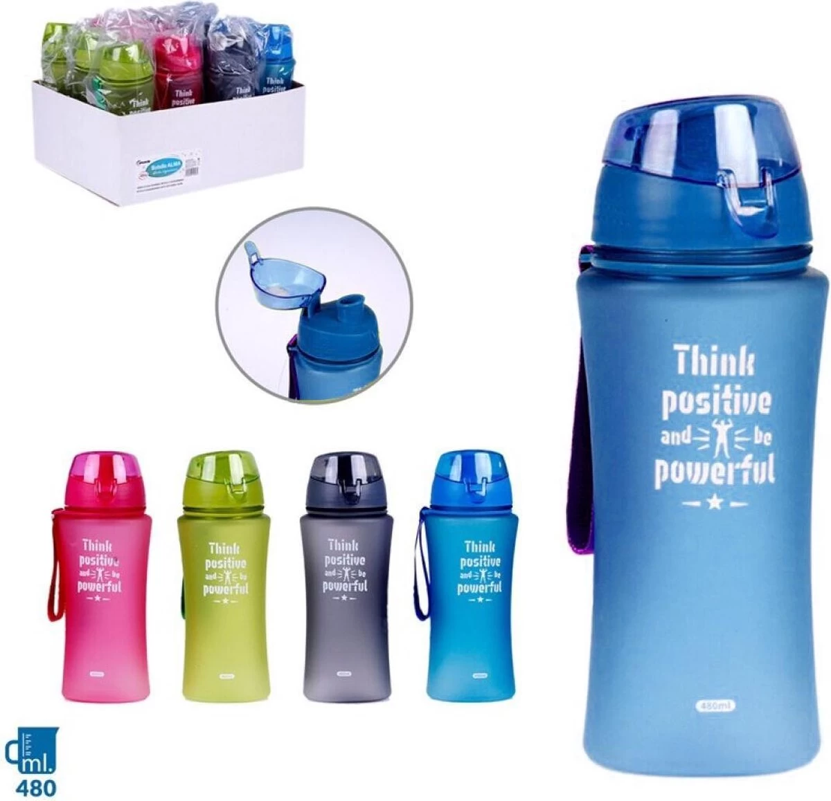 Concord Bouteille D'eau De Sport Bouteille D'eau / Bouteille D'eau Think Positive Impression Bleue 480 Ml En Plastique 7 Concord Bouteille D'eau De Sport Bouteille D'eau / Bouteille D'eau Think Positive Impression Bleue 480 Ml En Plastique – Image 5