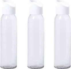 Bouteille D'eau / Gourde En Verre 3x Pièces Transparente Avec Bouchon à Vis Avec Poignée 470 Ml - Bouteille De Sport - Bouteille De Sport