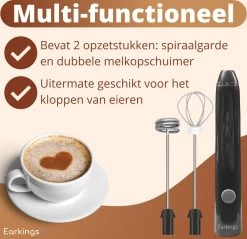 Mousseur à Lait Premium Earkings - Mousseur à Lait Rechargeable Avec Câble USB Inclus - Comprend 2 Accessoires - Mousseur à Lait électrique Zwart -Dégustation Délicate 1200x1163 6