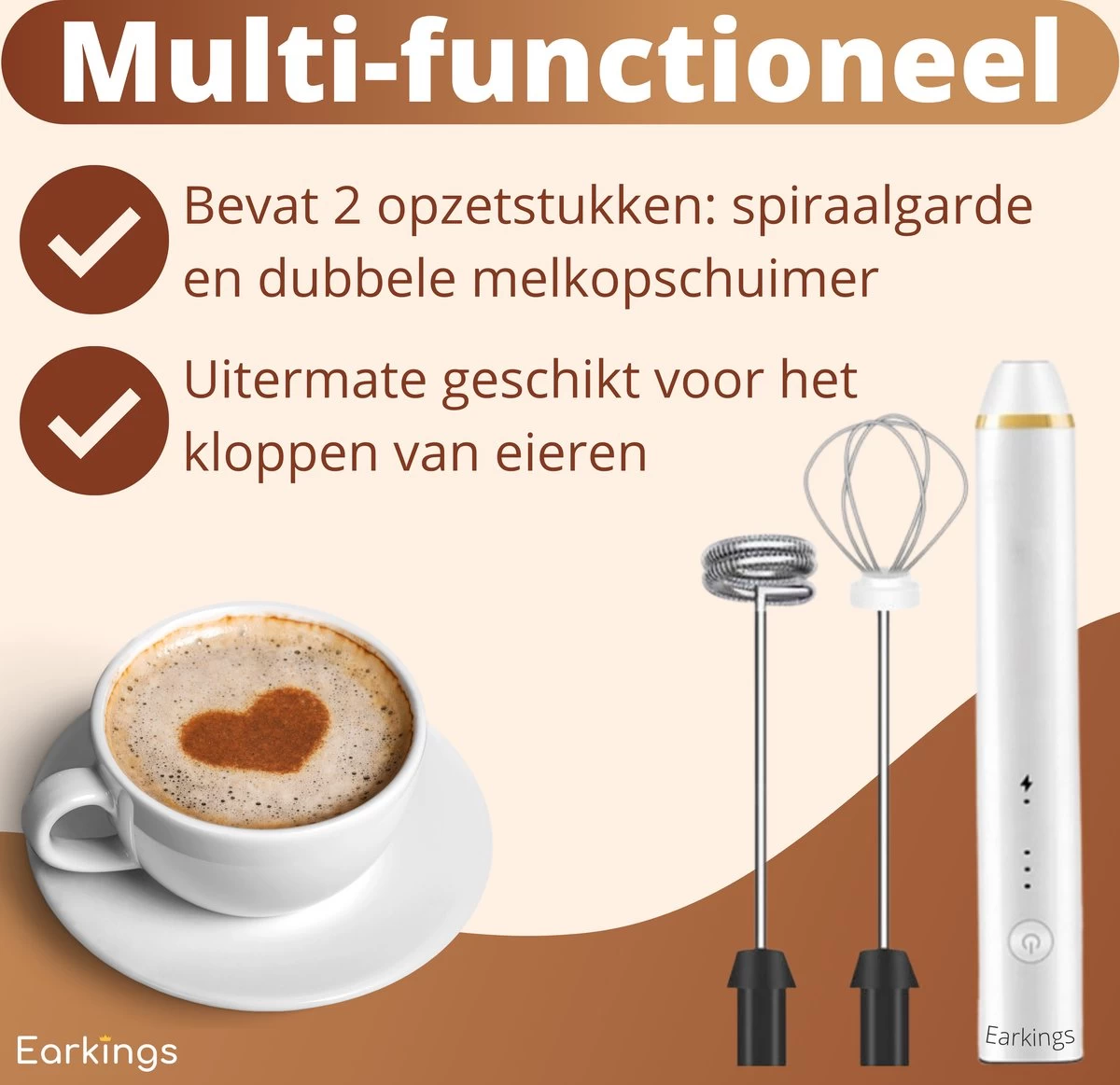Mousseur à Lait Premium Earkings - Mousseur à Lait Rechargeable Avec Câble USB Inclus - Comprend 2 Accessoires - Mousseur à Lait électrique Wit 7 Mousseur à Lait Premium Earkings - Mousseur à Lait Rechargeable Avec Câble USB Inclus - Comprend 2 Accessoires - Mousseur à Lait électrique Wit – Image 5