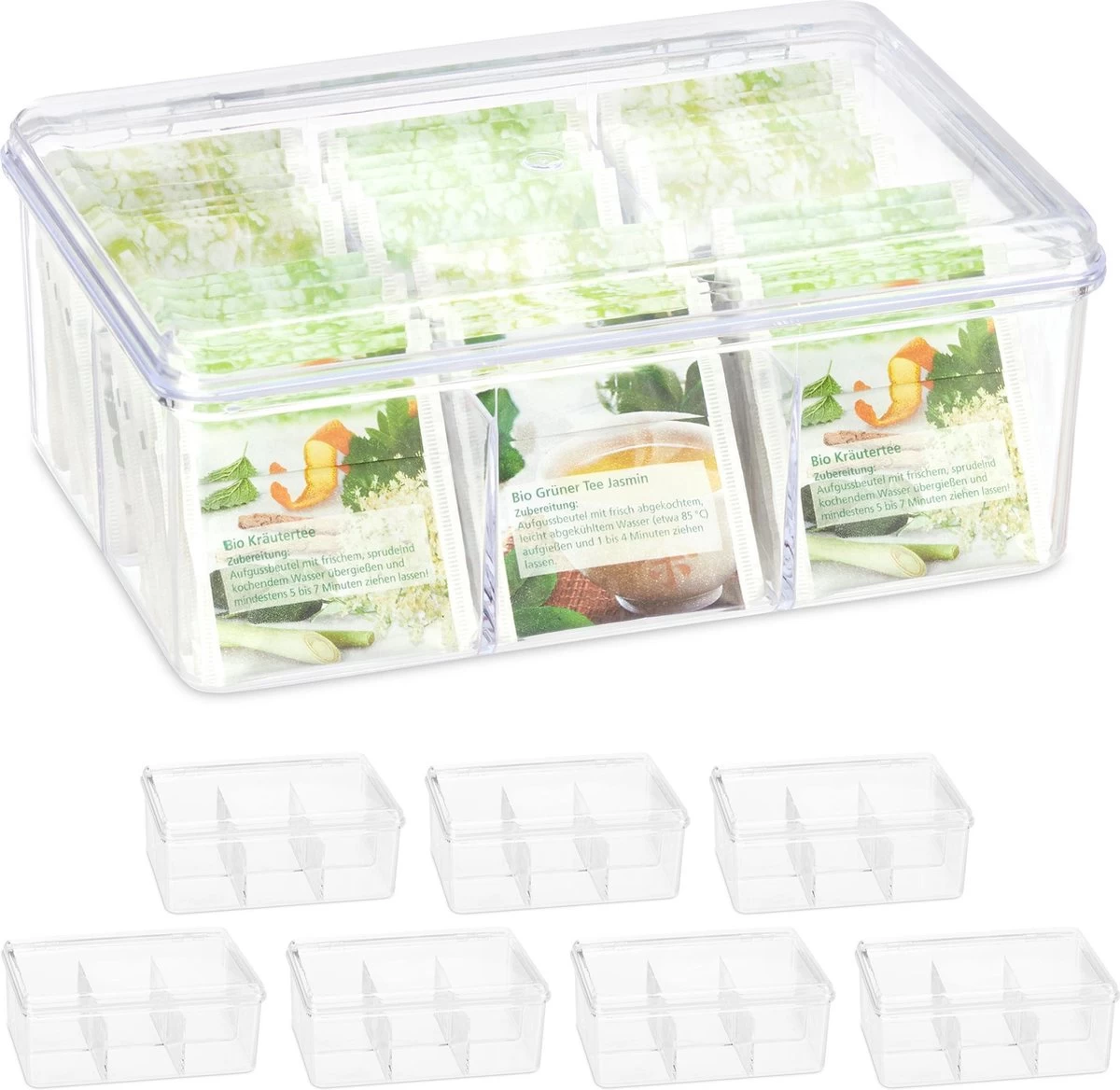 Relaxdays 8 X Boîte à Thé Transparent - Boîte à Thé 6 Compartiments - Organisateur De Sachets De Thé - Rectangle 3 Relaxdays 8 X Boîte à Thé Transparent - Boîte à Thé 6 Compartiments - Organisateur De Sachets De Thé - Rectangle