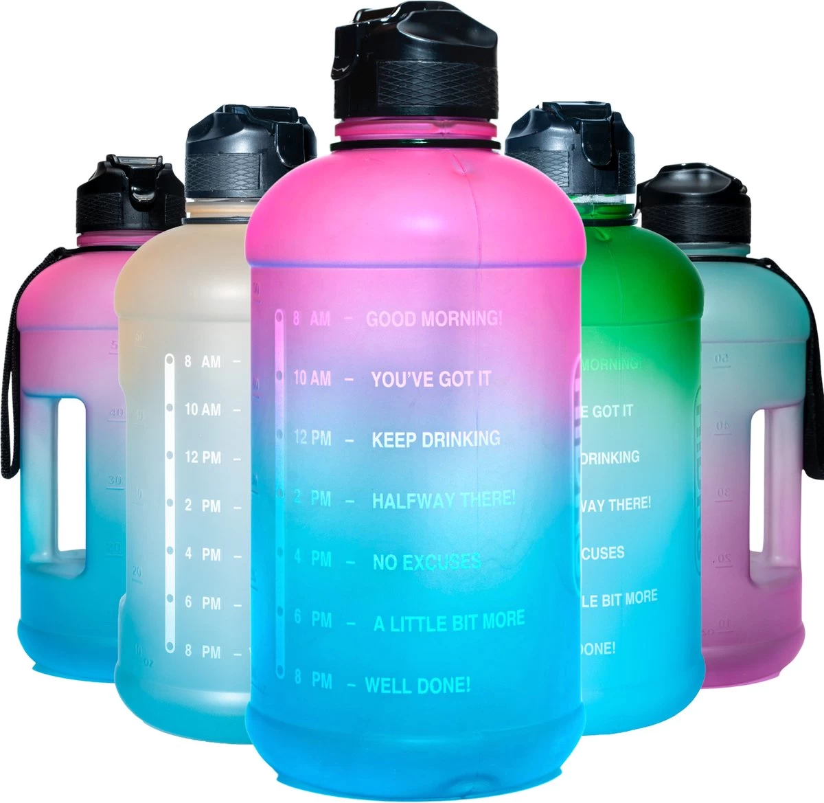 Quality Needz - Bouteille D'eau - Gourde Avec Paille - Poignée Robuste - 2 Litres - Bouteille De Sport - Bouteille D'eau Avec Marquage Du Temps - Bouteille Water - Bouteille D'eau Avec Paille