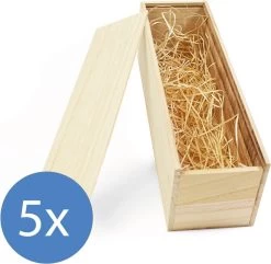 Coffre à Vin Bois - 5 Pièces - Couvercle Coulissant - Y Compris Laine De Bois