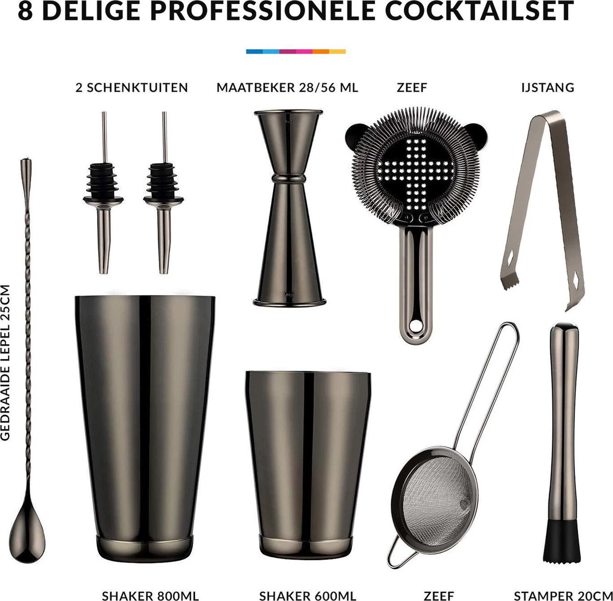 YONO Cocktail Shaker Set - Cocktail Shaker 600ml Avec Tasse à Mesurer Jigger Passoire Becs Verseurs Agitateur Et Pilon - Noir 4 YONO Cocktail Shaker Set - Cocktail Shaker 600ml Avec Tasse à Mesurer Jigger Passoire Becs Verseurs Agitateur Et Pilon - Noir – Image 2