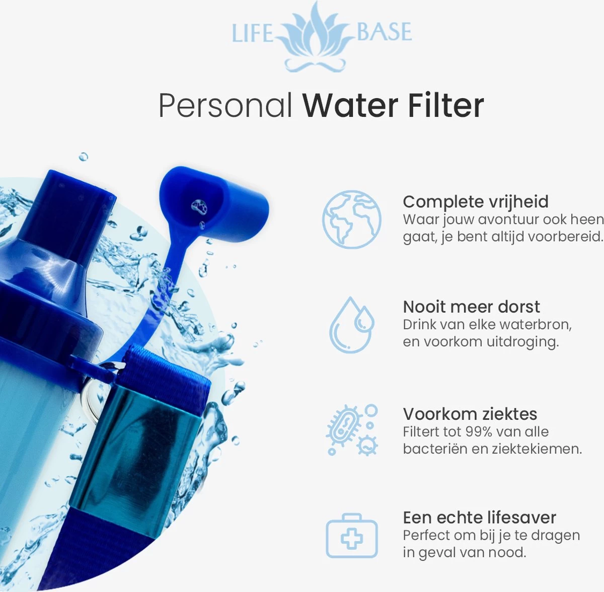 Filtre à Eau Personnel LifeBase - Purification De L'eau - Bouteille D'eau - Survie - Plein Air - Avec Poche à Eau - Filtre Jusqu'à 1500L 5 Filtre à Eau Personnel LifeBase - Purification De L'eau - Bouteille D'eau - Survie - Plein Air - Avec Poche à Eau - Filtre Jusqu'à 1500L – Image 3