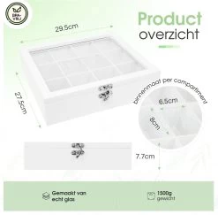 Boîte à Thé Premium - Blanche - Boîte à Thé 12 Compartiments - Verre Véritable - Avec Charnière à Résistance - Non Remplie 21 Boîte à Thé Premium - Blanche - Boîte à Thé 12 Compartiments - Verre Véritable - Avec Charnière à Résistance - Non Remplie -Dégustation Délicate 1200x1180 2