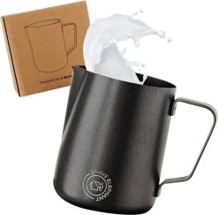 BRAVE ELEPHANT ® Pot à Lait En Acier Inoxydable 600 Ml [Noir Mat] | Pot à Lait En Inox Pour Latte Art | Pot à Lait Barista Avec Revêtement En Téflon Noir | Pichet En Mousse De Lait Innovant