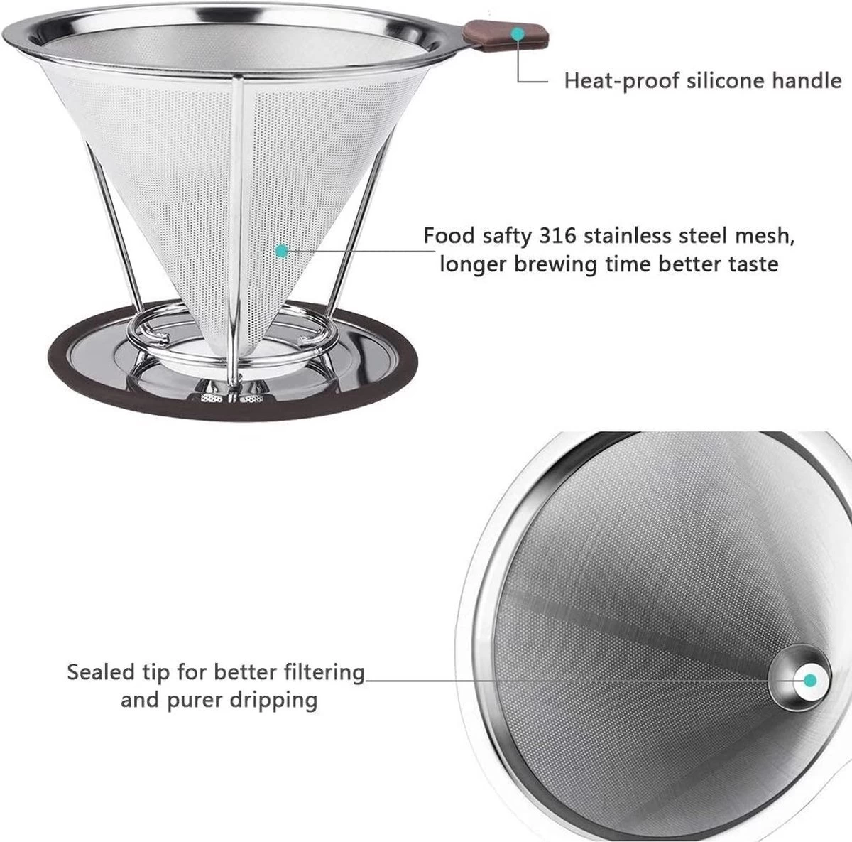 Filtre à Café Professionnel En Acier Inoxydable - Réutilisable - Avec Brosse - Sans Papier - Eco Friendly - Filtre à Café Pour Faire Du Café - Filtre Permanent - Restaurant / Café 7 Filtre à Café Professionnel En Acier Inoxydable - Réutilisable - Avec Brosse - Sans Papier - Eco Friendly - Filtre à Café Pour Faire Du Café - Filtre Permanent - Restaurant / Café – Image 5