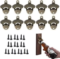 10 Pcs Ouvre-Bouteille Mural Ouvre-Bière Ouvre-Bouteille Mural Ouvre-Bouteille Mural Avec Vis Pour Bière Bar Restaurant Cuisine (Bronze)