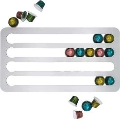 Porte- Capsule Nespresso - Organisateur De Cuisine - Support Mural - Porte-gobelet à Tasses à Café - Aluminium - 40 Capsules - Porte-gobelet - ARGENT (Long)