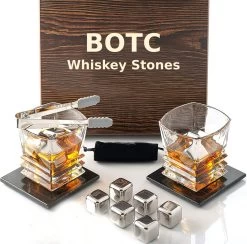 Ensemble De Pierres à Whisky Set En Acier Inoxydable - Pierres à Whisky 9 Pièces Avec Pinces à Glace - Glaçons Réutilisables - Glaçons En Métal Réutilisables