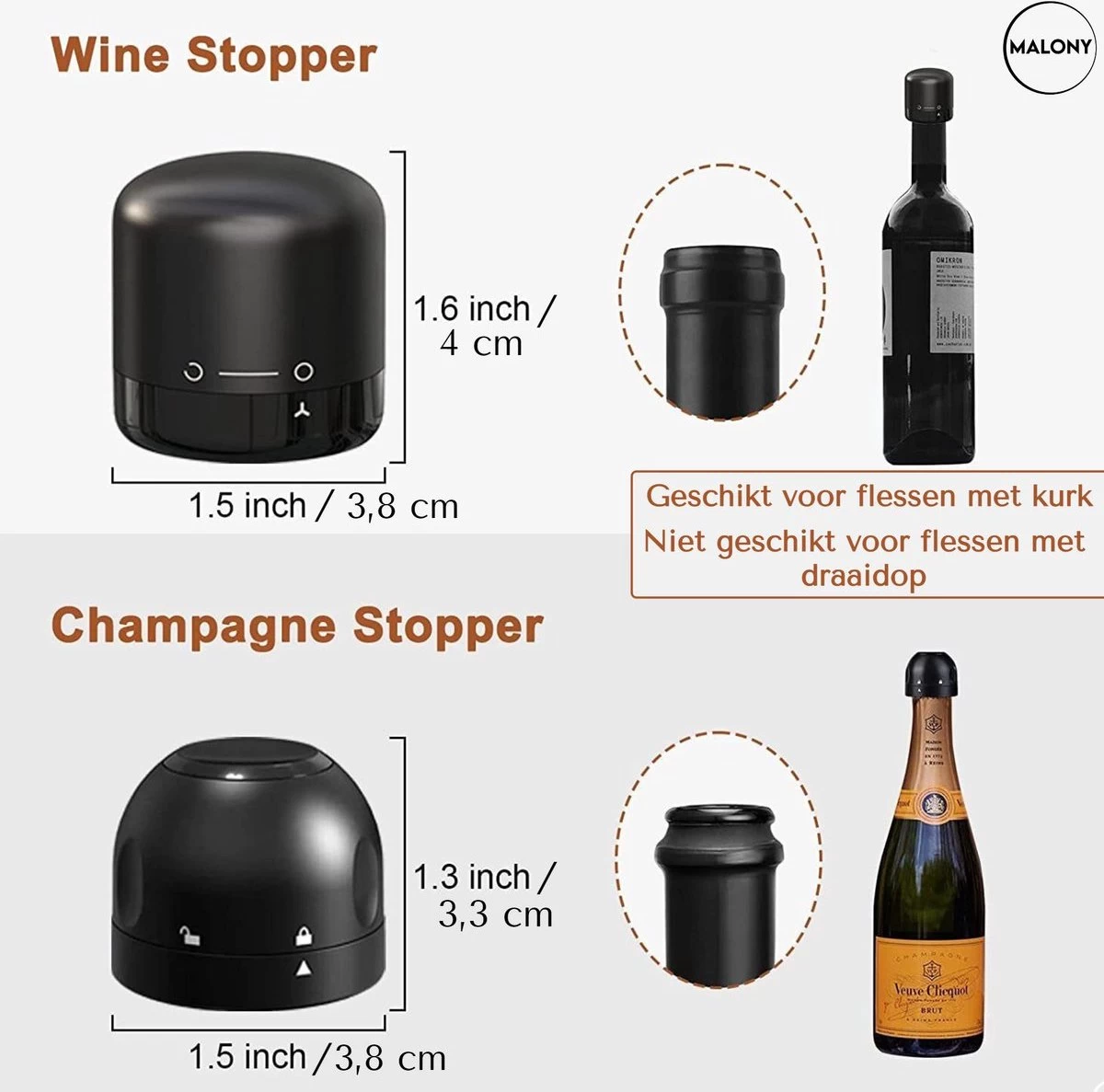 Molenti Vin Stopper - Pompe à Vide à Vin - Vin Cap - Bouchon à Vin - économiseur De Vin - Bouchon De Bouteilles - Zwart 7 Molenti Vin Stopper - Pompe à Vide à Vin - Vin Cap - Bouchon à Vin - économiseur De Vin - Bouchon De Bouteilles - Zwart – Image 5