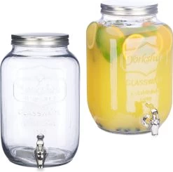 Relaxdays 2x Distributeur De Boissons 8 Litres - Distributeur D'eau En Verre - Robinet De Limonade - Robinet - Rétro