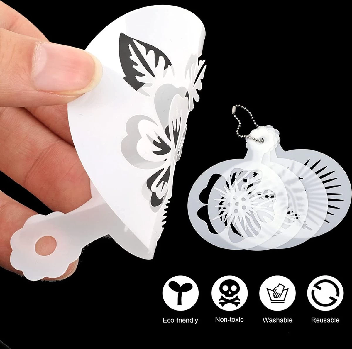 BOTC Cappuccino Template - 30 Tools Barista Réutilisables/ Fleurs - Tools DIY Stencil Cookie Barista Pour Chocolat Hot /Cupcake/ Cappuccino Décoration - 9.7x7CM) 4 BOTC Cappuccino Template - 30 Tools Barista Réutilisables/ Fleurs - Tools DIY Stencil Cookie Barista Pour Chocolat Hot /Cupcake/ Cappuccino Décoration - 9.7x7CM) – Image 2