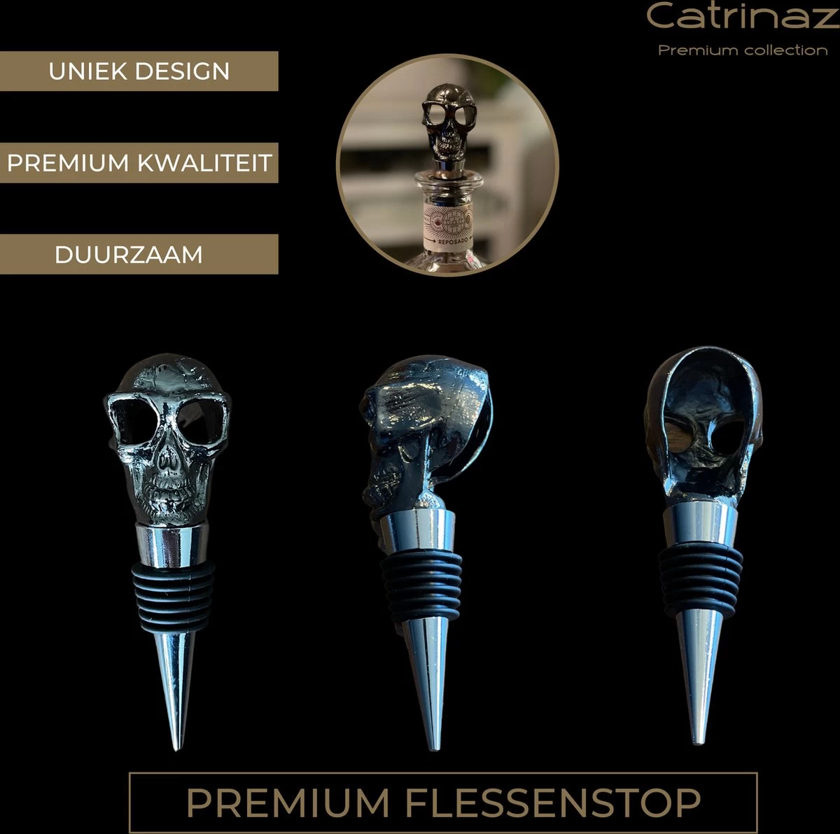 Catrinaz® - Bouchon De Bouteille Premium Avec Tête De Mort - Bouchon à Vin - Noir - Tête De Mort Noire - Tête De Mort - Coffret Cadeau Luxe - Cadeau Uniek - Cadeau Homme Et Femme 7 Catrinaz® - Bouchon De Bouteille Premium Avec Tête De Mort - Bouchon à Vin - Noir - Tête De Mort Noire - Tête De Mort - Coffret Cadeau Luxe - Cadeau Uniek - Cadeau Homme Et Femme – Image 5