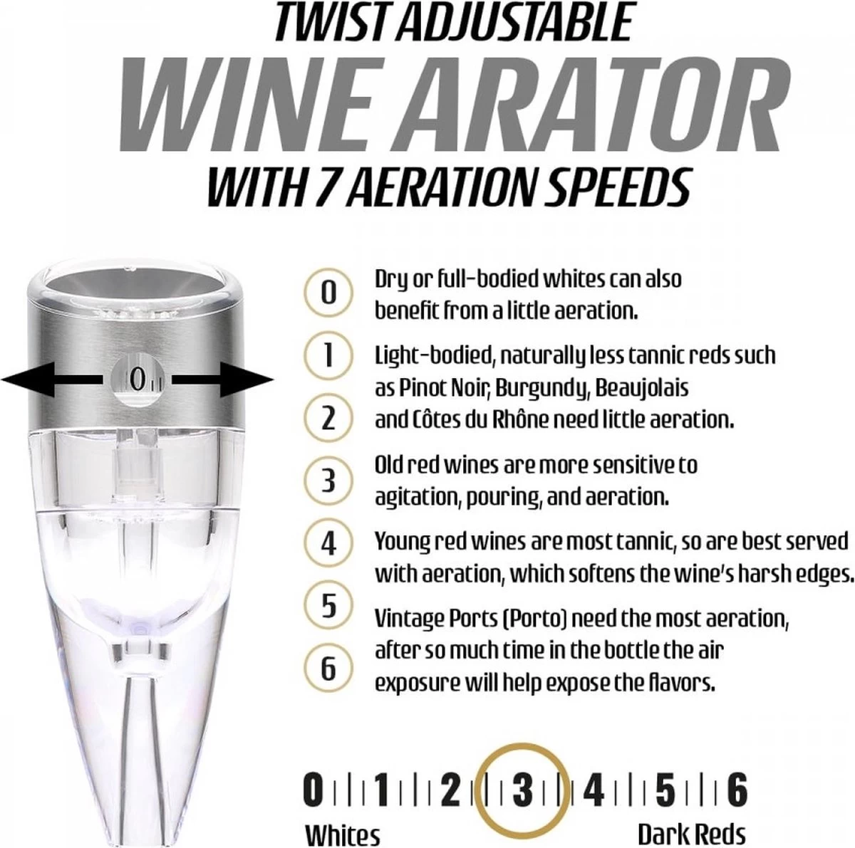Bar Amigos Twist - Décanteur / Aérateur à Vin - Deluxe - Réglable - Fonctionnement 3 Voies - Aérateur à Vin 6 Bar Amigos Twist - Décanteur / Aérateur à Vin - Deluxe - Réglable - Fonctionnement 3 Voies - Aérateur à Vin – Image 4