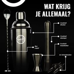 Set Shaker à Cocktail Avec Tasse à Mesurer - 6 Pièces - 750 ML - Avec Tamper - Acier Inoxydable - Zwart -Dégustation Délicate 1200x1191 30