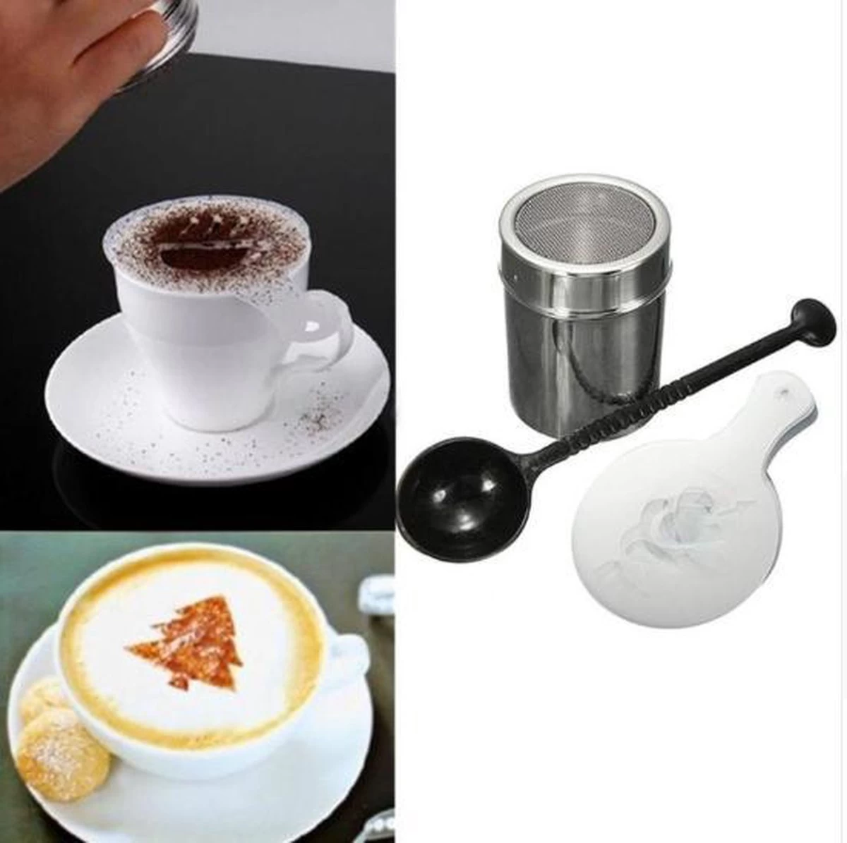 Set' écarteurs à Cappuccino / Cacao En Acier Inoxydable - Avec Modèles De Café / Cacao Et Cuillère à Tools Barista 5 Set' écarteurs à Cappuccino / Cacao En Acier Inoxydable - Avec Modèles De Café / Cacao Et Cuillère à Tools Barista – Image 3