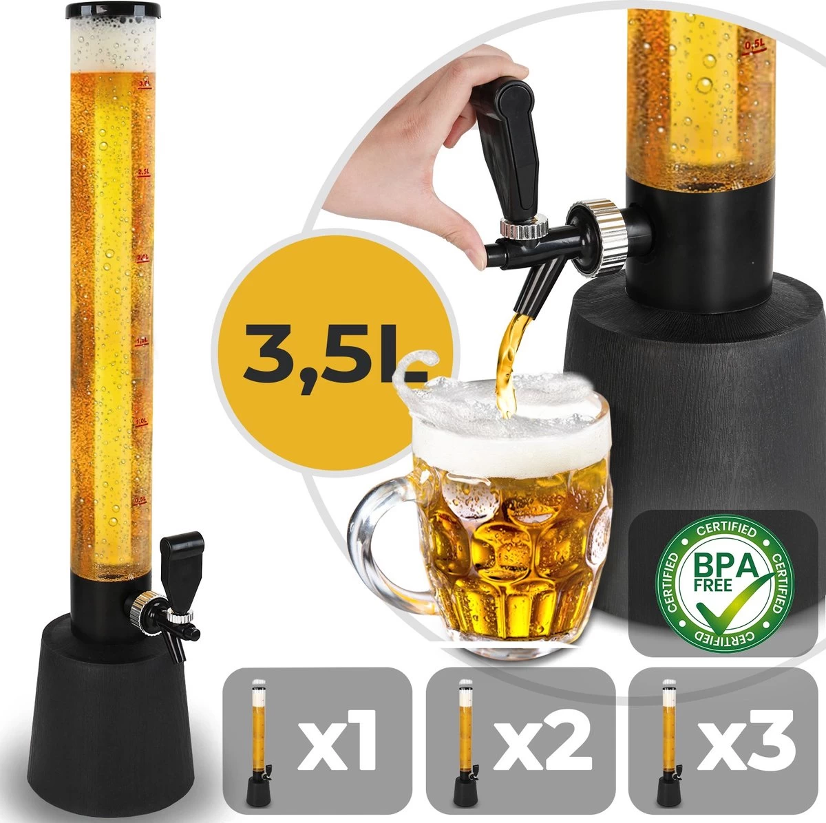Jago® Beer Tower 3,5 Litres - Robinet à Bière - Distributeur De Boissons - Robinet Domestique - Avec Robinet - Hauteur 90 Cm 15 Jago® Beer Tower 3,5 Litres - Robinet à Bière - Distributeur De Boissons - Robinet Domestique - Avec Robinet - Hauteur 90 Cm – Image 13