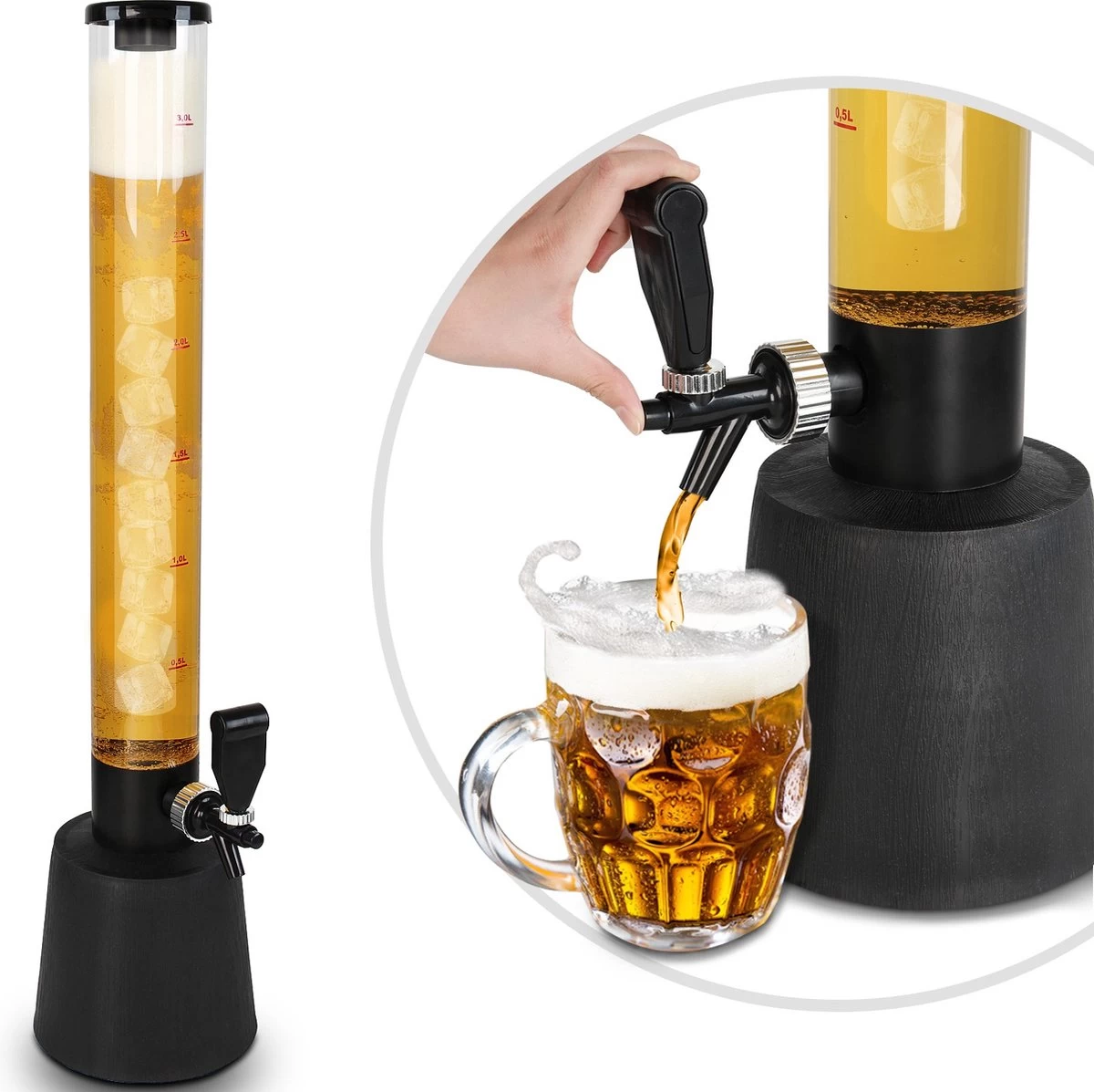 Jago® Beer Tower 3,5 Litres - Robinet à Bière - Distributeur De Boissons - Robinet Domestique - Avec Robinet - Hauteur 90 Cm 4 Jago® Beer Tower 3,5 Litres - Robinet à Bière - Distributeur De Boissons - Robinet Domestique - Avec Robinet - Hauteur 90 Cm – Image 2