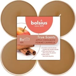 48 Pièces Bolsius Pomme Cannelle - Maxi Bougies Chauffe-plat Parfumées Pomme Cannelle (8 Heures) Tasses Transparentes True Scents