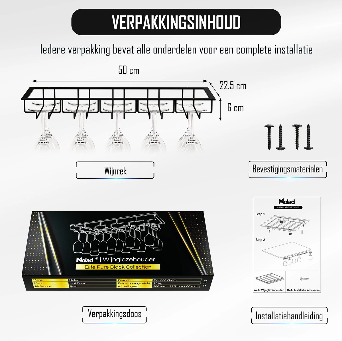Nolad - Porte-verres à Vin - Casier à Vin En Métal - 15 Verres - Noir Mat 10 Nolad - Porte-verres à Vin - Casier à Vin En Métal - 15 Verres - Noir Mat – Image 8