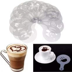 Cappuccino / Cacao Spreader Set - Cappuccino / Cacao Template - Réutilisable Barista Set - 16 Pièces