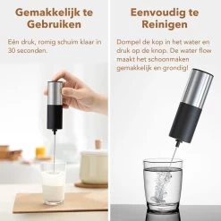 DOWO® - Mousseur à Lait électrique - Mousseur à Lait Manuel - Piles Incluses - Mousseur à Lait - Mousseur à Lait - Zwart & Argent - Acier Inoxydable -Dégustation Délicate 1200x1198 14