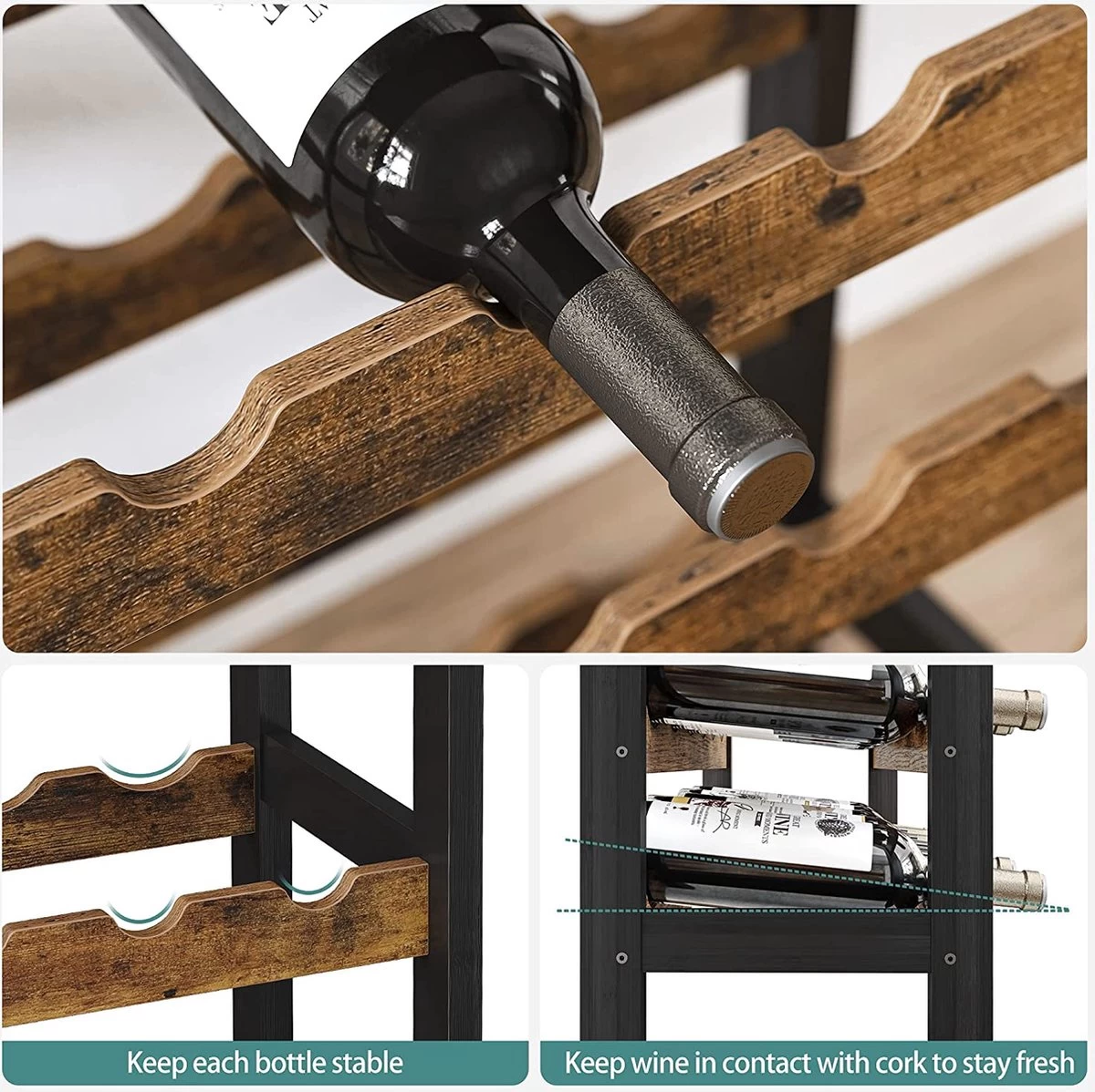 Nancy's Plaisance Casier à Vin Avec Porte-Verres - Porte-Vin - Porte-Bouteilles - Debout - Industriel - Marron Et Zwart - 66 X 30 X 100 Cm 5 Nancy's Plaisance Casier à Vin Avec Porte-Verres - Porte-Vin - Porte-Bouteilles - Debout - Industriel - Marron Et Zwart - 66 X 30 X 100 Cm – Image 3