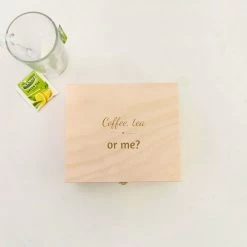 Boîte à Thé ' Coffee, Thé Ou Moi ?' | Photo Factory Fotofabriek | Boîte à Thé 4 Compartiments | Bois | 16,5 X 15,5 | Boîte à Thé Petite