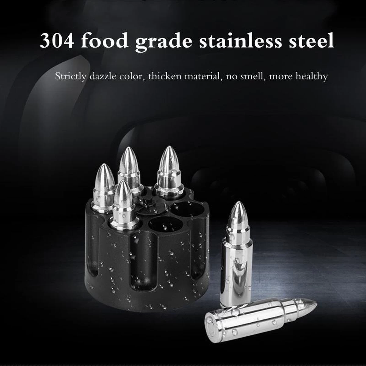 TDR-RVS 6 Pierres à Whisky-avec Une Forme De Balle-réutilisable-argent 9 TDR-RVS 6 Pierres à Whisky-avec Une Forme De Balle-réutilisable-argent – Image 7