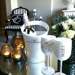 Seau à Glace Imperial Moët & Chandon Ice Avec 2 Verres - Refroidisseur à Vin De Luxe / Seau à Glace Et Verres à Champagne 2x