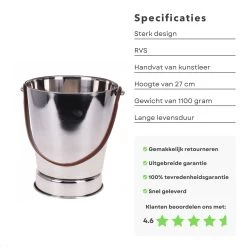 Cheqo® Seau à Champagne De Luxe Avec Anse - Seau à Vin - Seau à Vin - Seau à Glace - Acier Inoxydable - Ø24 Cm -Dégustation Délicate 1200x1200 1015