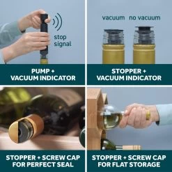 Pompe à Vin Airtender - Pompe à Vide Avec 3 Bouchons à Vide Nanostopper - Pompe à Vin - Bouchons à Vin -Dégustation Délicate 1200x1200 1054