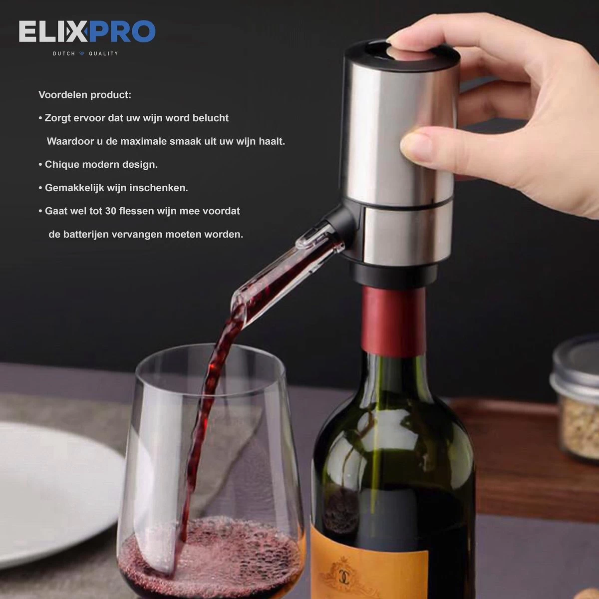 ElixPro - Robinet à Vin électrique - Aérateur à Vin électrique - Accessoires à Vin Le Vin - Aérateur à Vin - Aérateur à Vin De Luxe 6 ElixPro - Robinet à Vin électrique - Aérateur à Vin électrique - Accessoires à Vin Le Vin - Aérateur à Vin - Aérateur à Vin De Luxe – Image 4