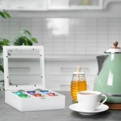 Boîte à Thé Relaxdays Bois - Boîte à Thé 7 Compartiments - Magasin De Thé - Boîte à Thé - Boîte à Thé - Boîte Blanche -Dégustation Délicate 1200x1200 11